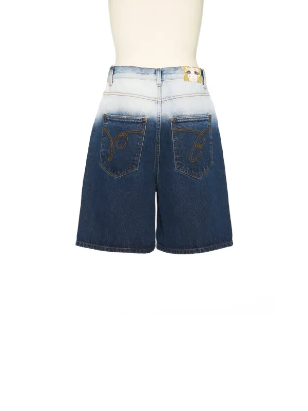 FW25 UNDERLINE DARK BLUE WASHED BERMUDA DENIM PANTS