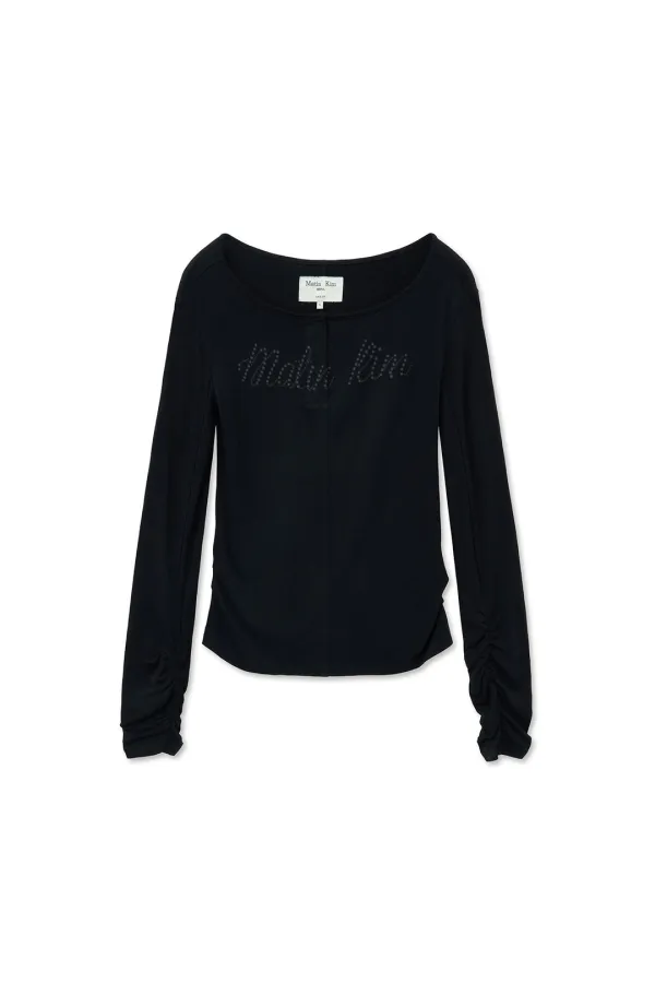 HENLY NECK SHIRRING TOP IN BLACK