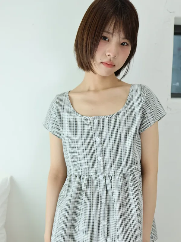 [2차 입고]Slumber Tie Blouse (Ivory Check)