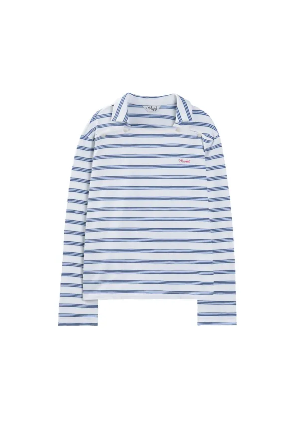 Mused Marina Buttoned Collar Top - Ivory Stripe