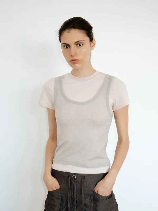 TIR SLEEVELESS LAYERED TOP_PINK&GREY