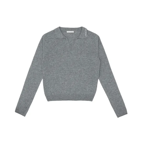 Open Collar Knit Pullover (snow grey)