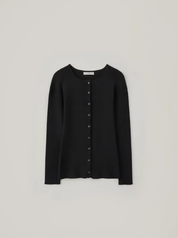Slim Ribbed Knit Cardigan - Black