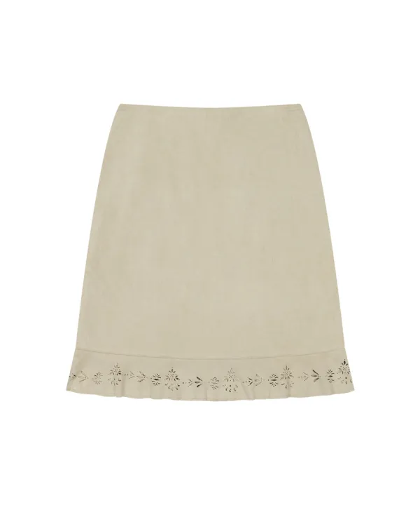P3329 펀칭 스웨이드 스커트_Sand beige