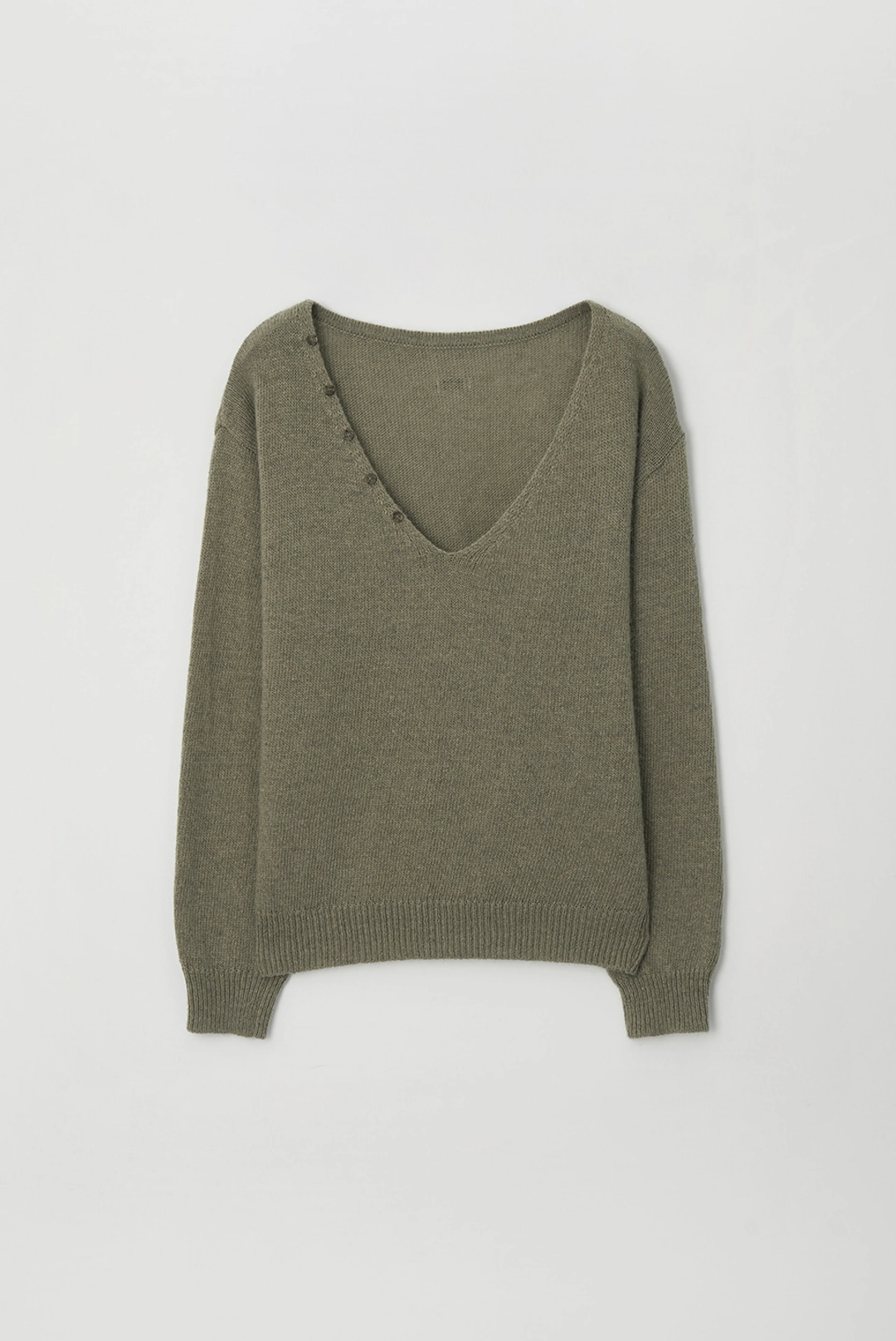 브렌다 브렌든 button deep v neck knit - light khaki 상품 이미지 2