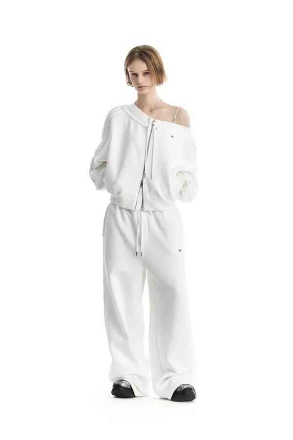 TMB Raw Cut Sweat Set-Up Pants [ White ]