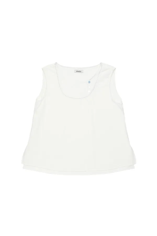 [6/9 예약배송] BUTTON LAYERED SLEEVELESS BLOUSE, WHITE