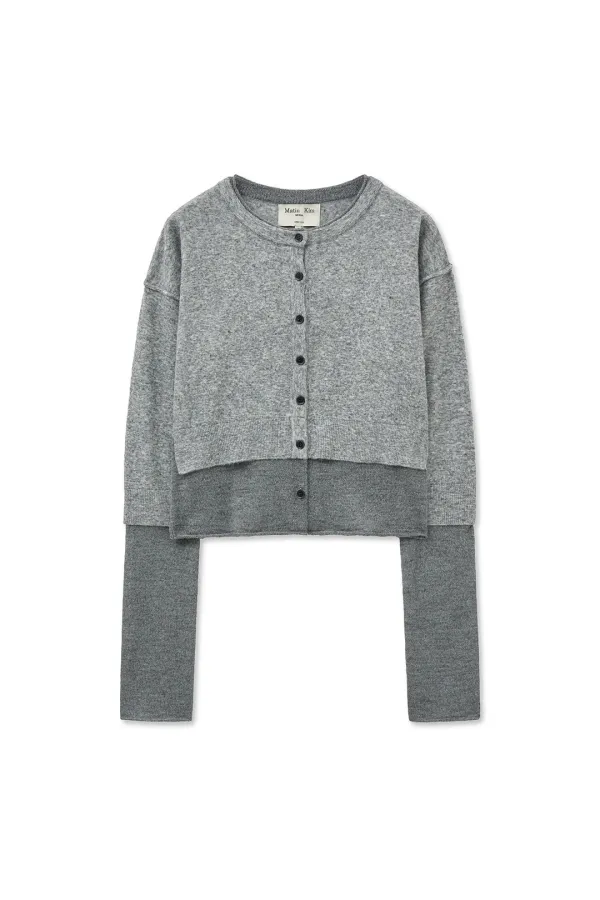 LAYERED TEXTURE KNIT CARDIGAN IN GREY