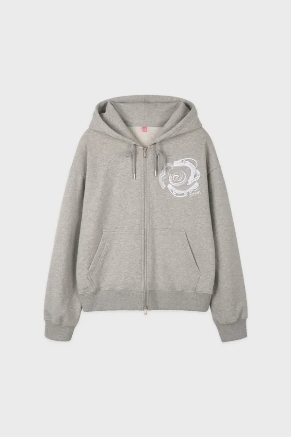 Rose Stamp Hooded Zip-Up (Melange Grey)