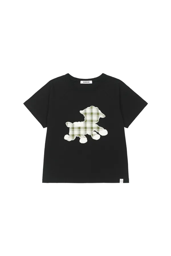 LITTLE SHEEP PATCH T-SHIRT, BLACK