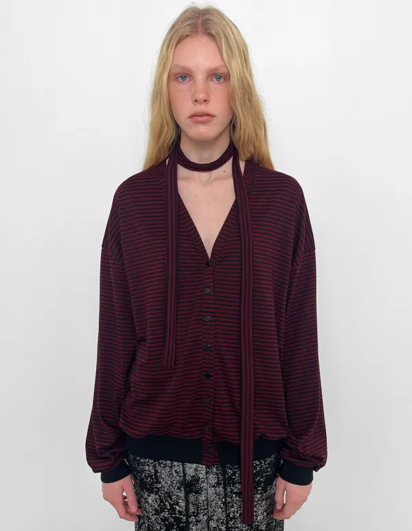 STRIPE LOOSE TIE CARDIGAN, RED