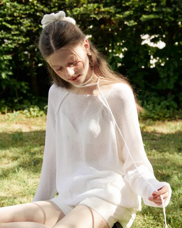 Loose fit long sleeve summer knit - white