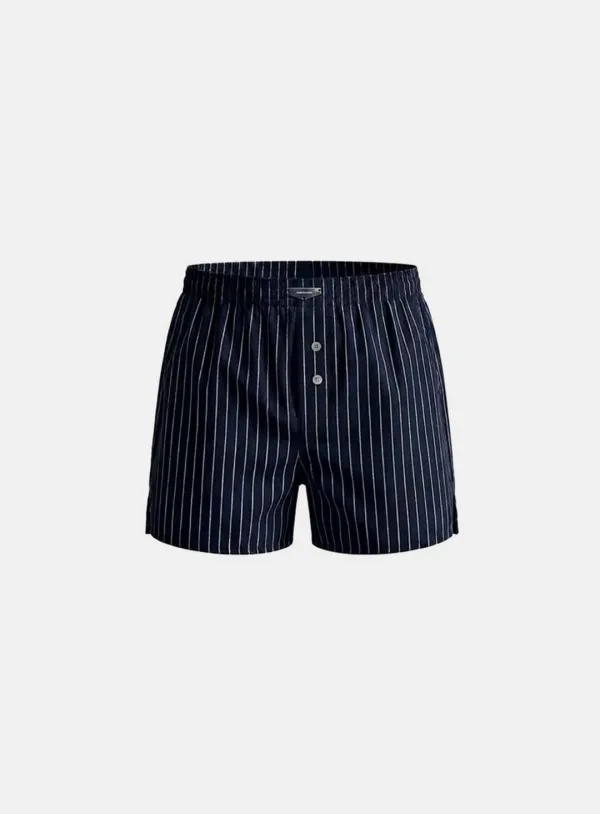 [w-pnt26-001] Button Fly Boxer Shorts - Navy Stripe