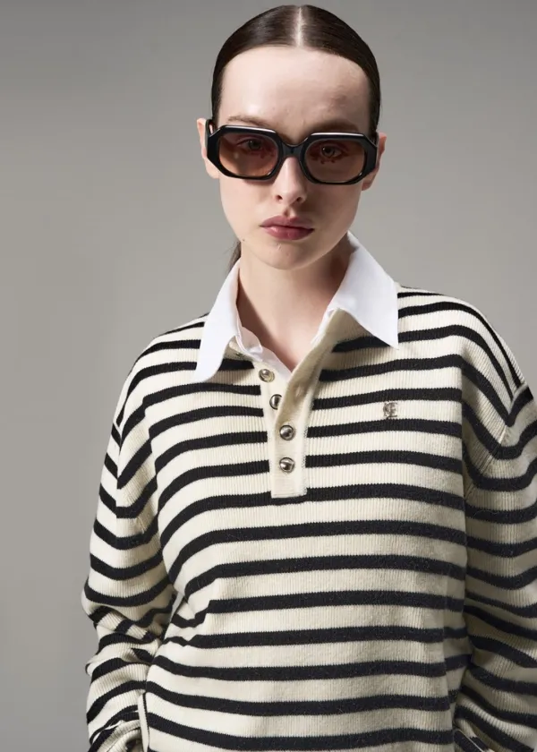 WOOL HENLEY NECK SWEATER - IVORY
