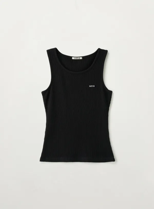 [이민정 Pick] (W) Logo Ribbed Sleeveless - Black