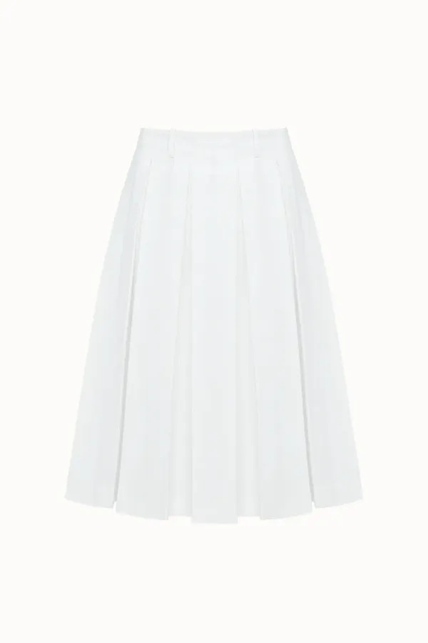 Cotton Pleats Midi Skirt[LMBESPSK5408]-Off-White