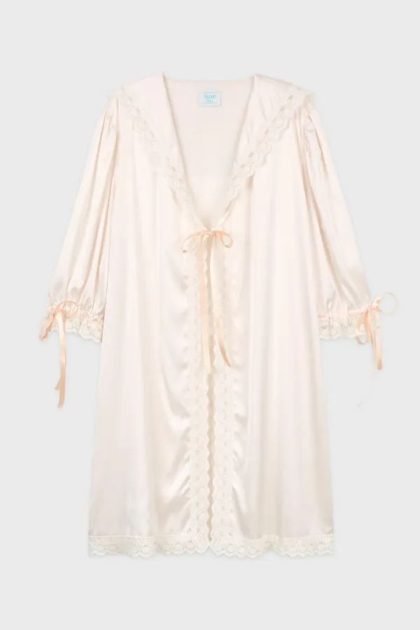 Ribbon-Tie Lace Robe (Off White)