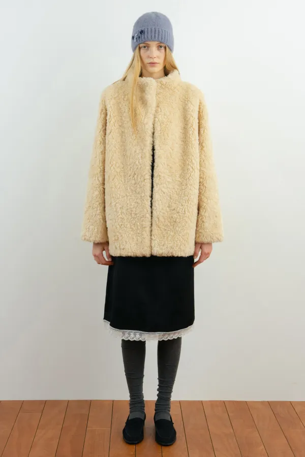Fluffy Wool Shearling Jacket (Butter)