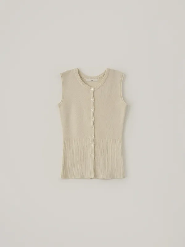 Cotton Line Knit Vest - Cream
