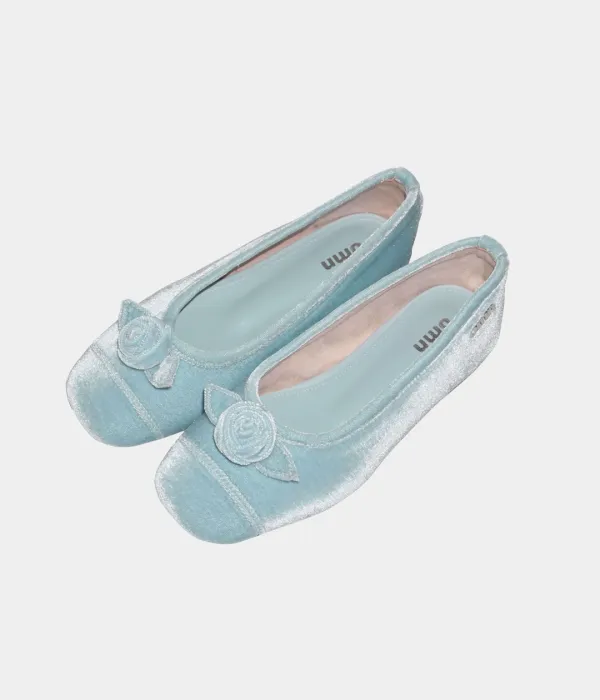 omn Rose Velvet Flat Shoes _Light Blue