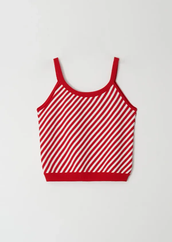 [60%] striped biase knit sleeveless-red