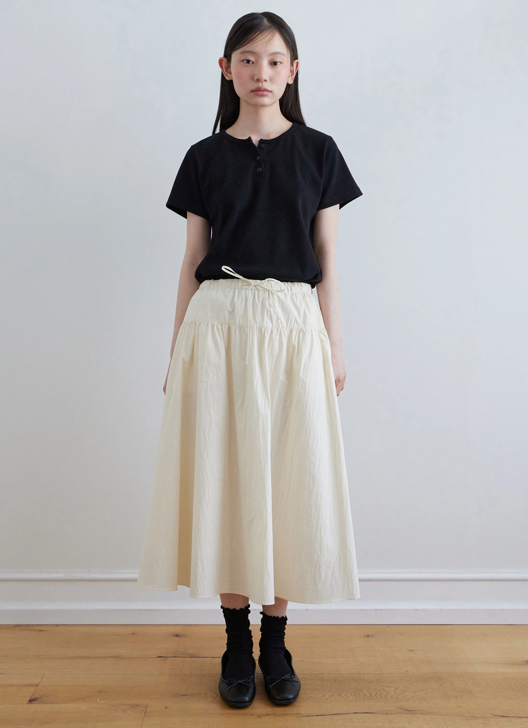 스텝어라운드 Pleated banding wide skirt_CREAM 상품 이미지 2