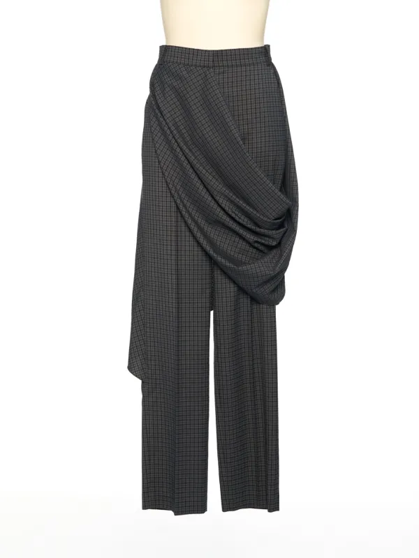 PS26 DARK GRAY CHECK DRAPED TAILORED PANTS
