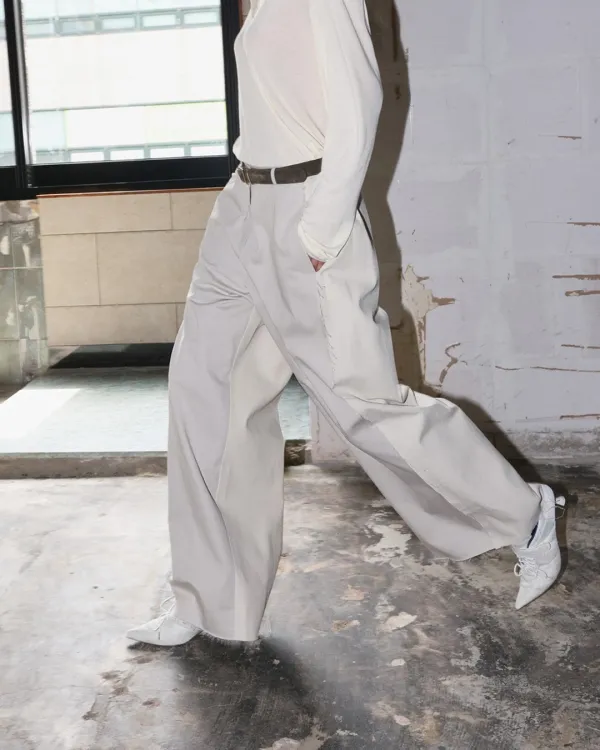 grunge raw edge banding pants