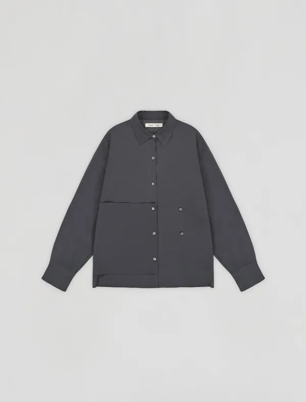 [1st REORDER] SILKY BUTTON WRAP SHIRT [CHARCOAL]