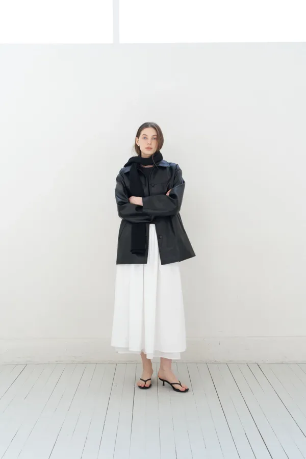 Leather half-coat ( Brown / Black )
