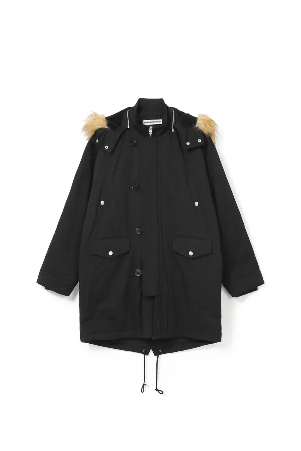 FUR HOODIE FIELD JACKET, BLACK