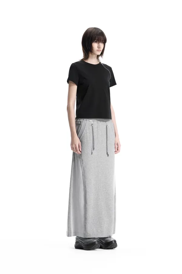 Zip Detail Slim Fit T-shirt [ Black ]