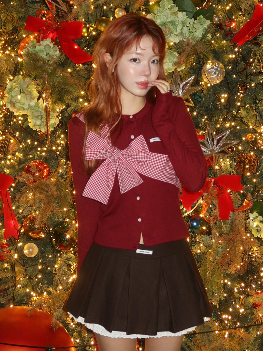 크랭크 RIBBON-TIED KNIT CARDIGAN_WINE 상품 이미지 2