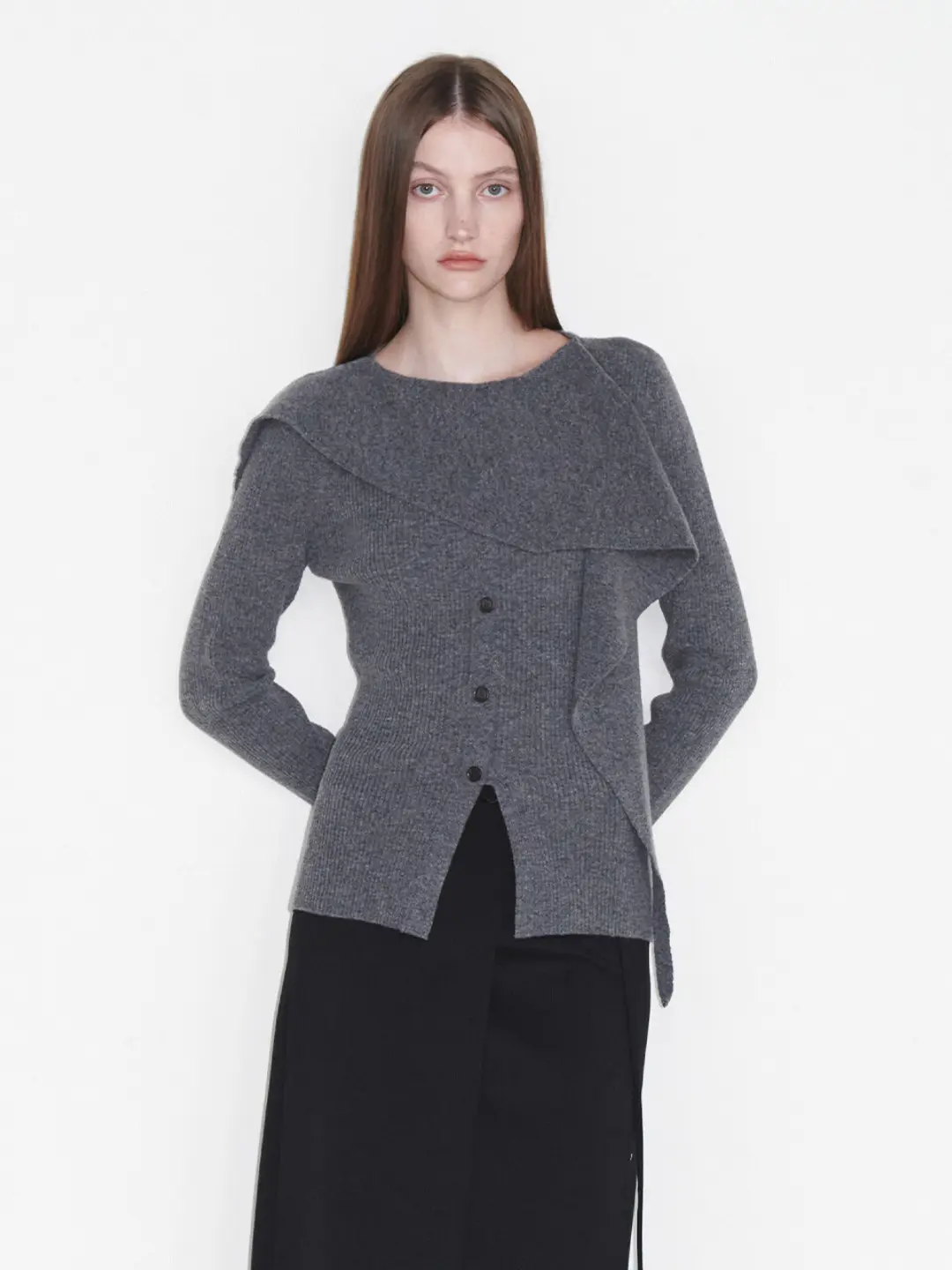 루에브르 Asymmetrical-neck muffler Rib-knit Pullover SK4WP948_3color 상품 이미지 2