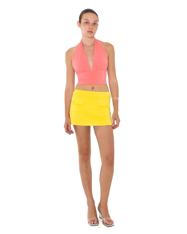 TIE BACK CROPPED HALTER TOP, CORAL PINK