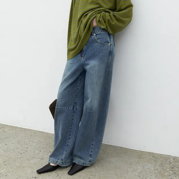 (PT-5817)DARTED CURVE BARREL JEAN
