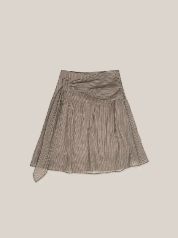 SUMMER STRIPE MIDI SKIRT  [ BROWN ]
