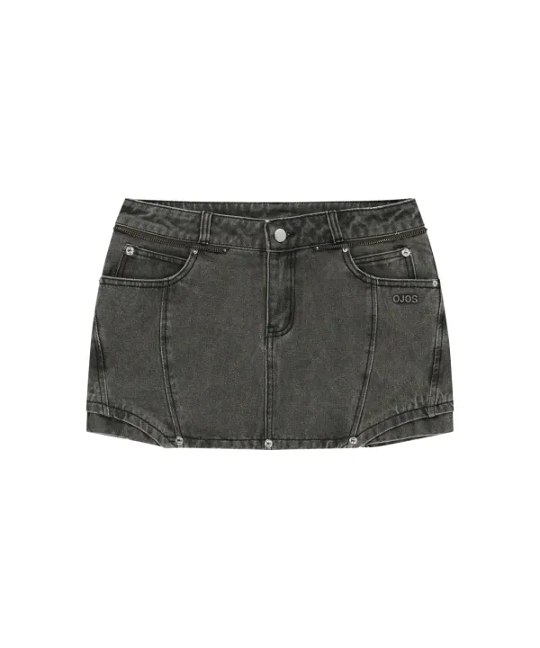 Button Denim Mini Skirt / Khaki