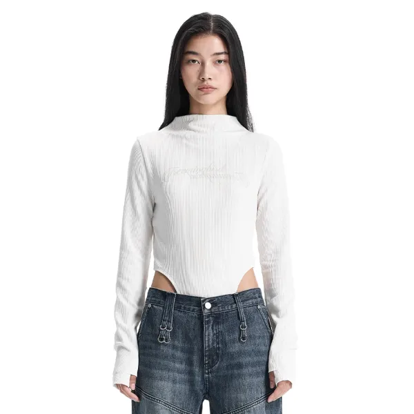 Script Logo Mock Neck Bodysuit [ Ivory ]