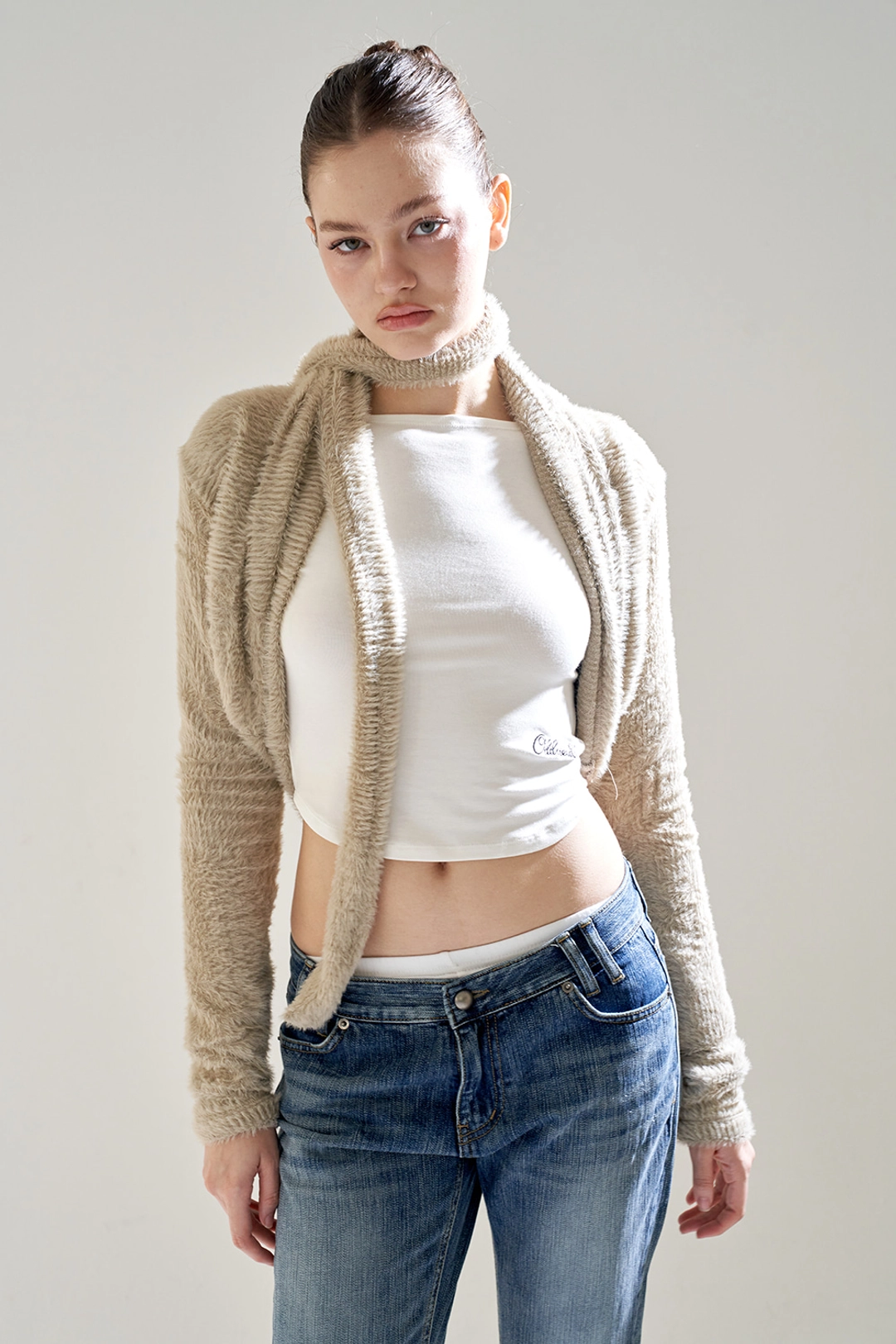 오드원아웃 FUR BALLERINA DRAPE CARDIGAN BEIGE 상품 이미지 1