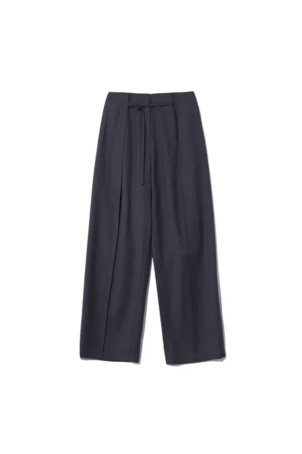 TUCK TAILORED WOOL TROUSERS [GREY]
