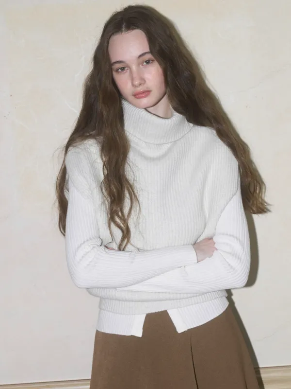 RACCOON CASHMERE TURTLENECK KNIT VEST - IVORY