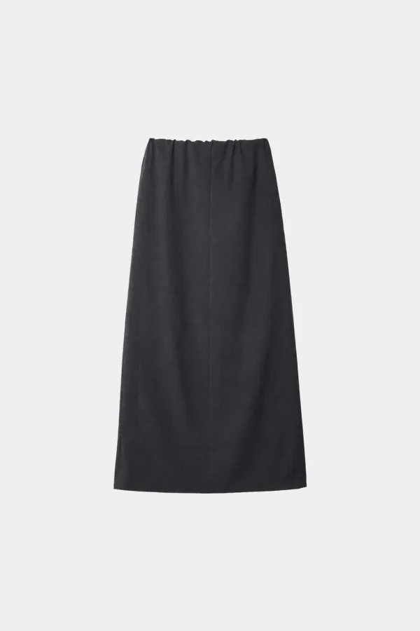 Shirred Wasit Wool Skirt in Deep Charcoal