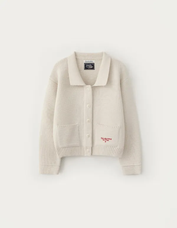 Stitch Logo Knit Wool Jacket - Ivory