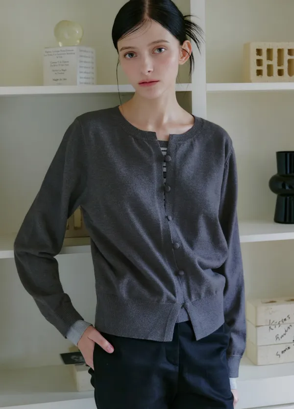 [44-120]  Liamoa Layered Knit  리아모아 레이어드 니트 (가을-봄-데일리룩-출근룩-오피스룩-캐주얼-페미닌-데일리니트-레이어드-긴팔니트-긴소매-스트라이프-배색-슬림핏-자체제작)