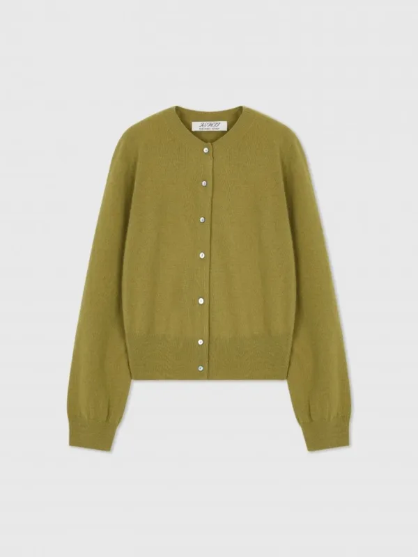 2ND / Cashmere Round-Neck Cardigan (Olive)