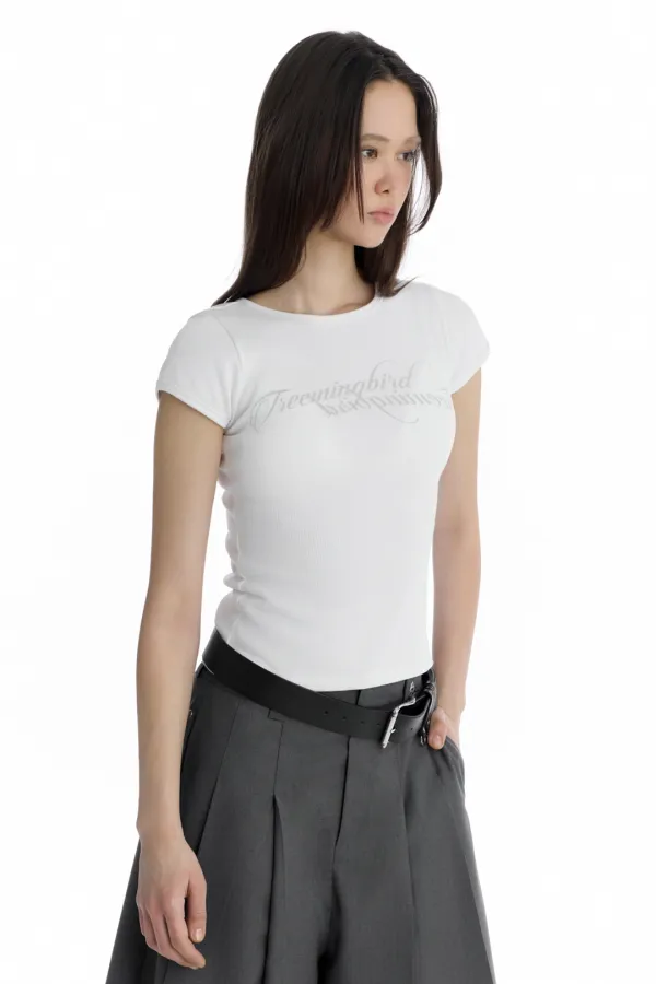 Double Script Logo Ribbed T-Shirt [ White ]