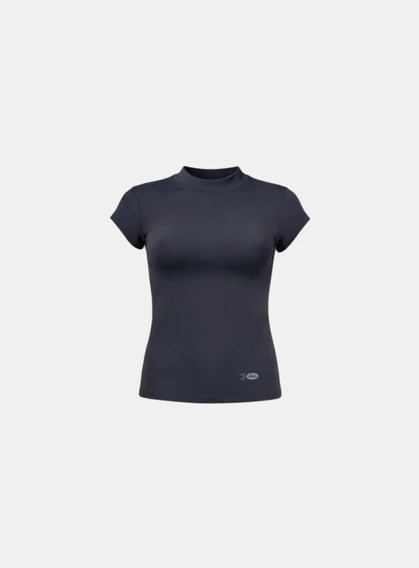 [w-tee26-111] Everyday Mock-Neck Short Sleeve T-Shirt - Charcoal