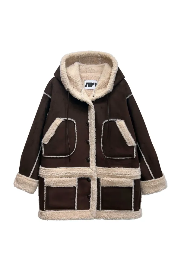 ADORABLE HOOD MUSTANG LONG COAT / BROWN