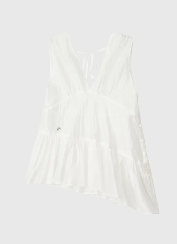 Shirring line layered chiffon bustier - white